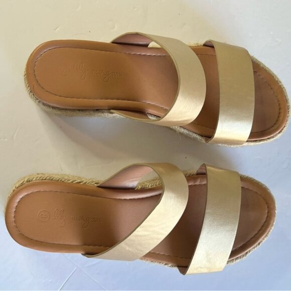 Lily Morgan Gold Espadrille Platform Sandals with Double Straps, Size 8 - Picture 3 of 10